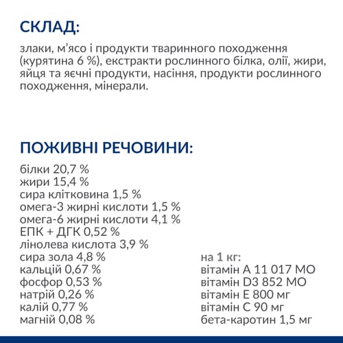 Сухий корм для собак Derm Defense чутливість до компонентів довкілля, з куркою Склад
